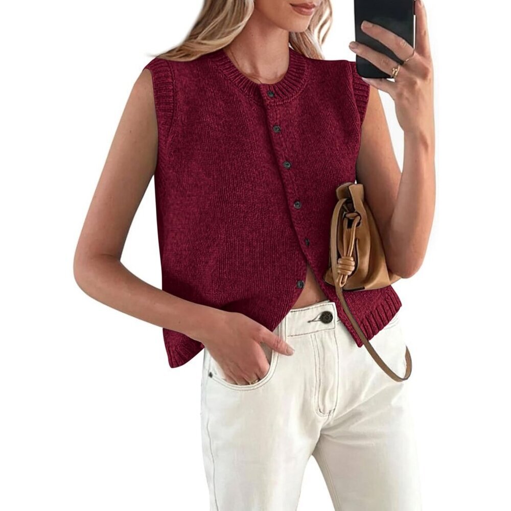 Womens Sweater Vest Knit Tank Top Sleeveless Button Down Casual Lightweight